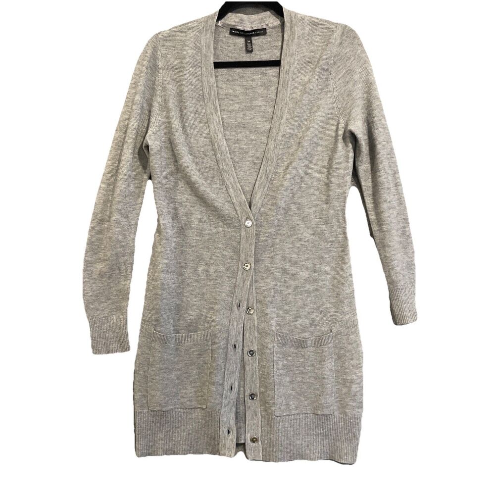 White House Black Market Women's Wool Blend Long Cardigan Sweater Grey Size XS